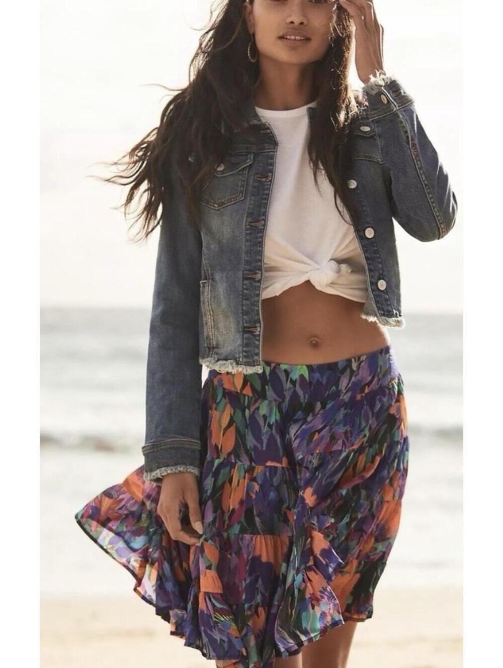 Anthropologie Danielle Duer Women's Skirt Multicolor Tiered Floral Boho XS
